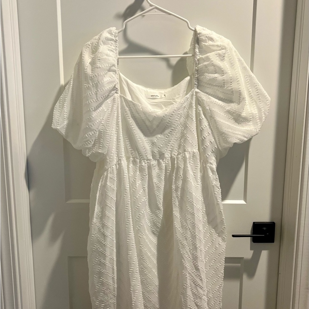 Amaryllis Women's Chevron Pattern Square Neck Puff Sleeve Mini Dress XL